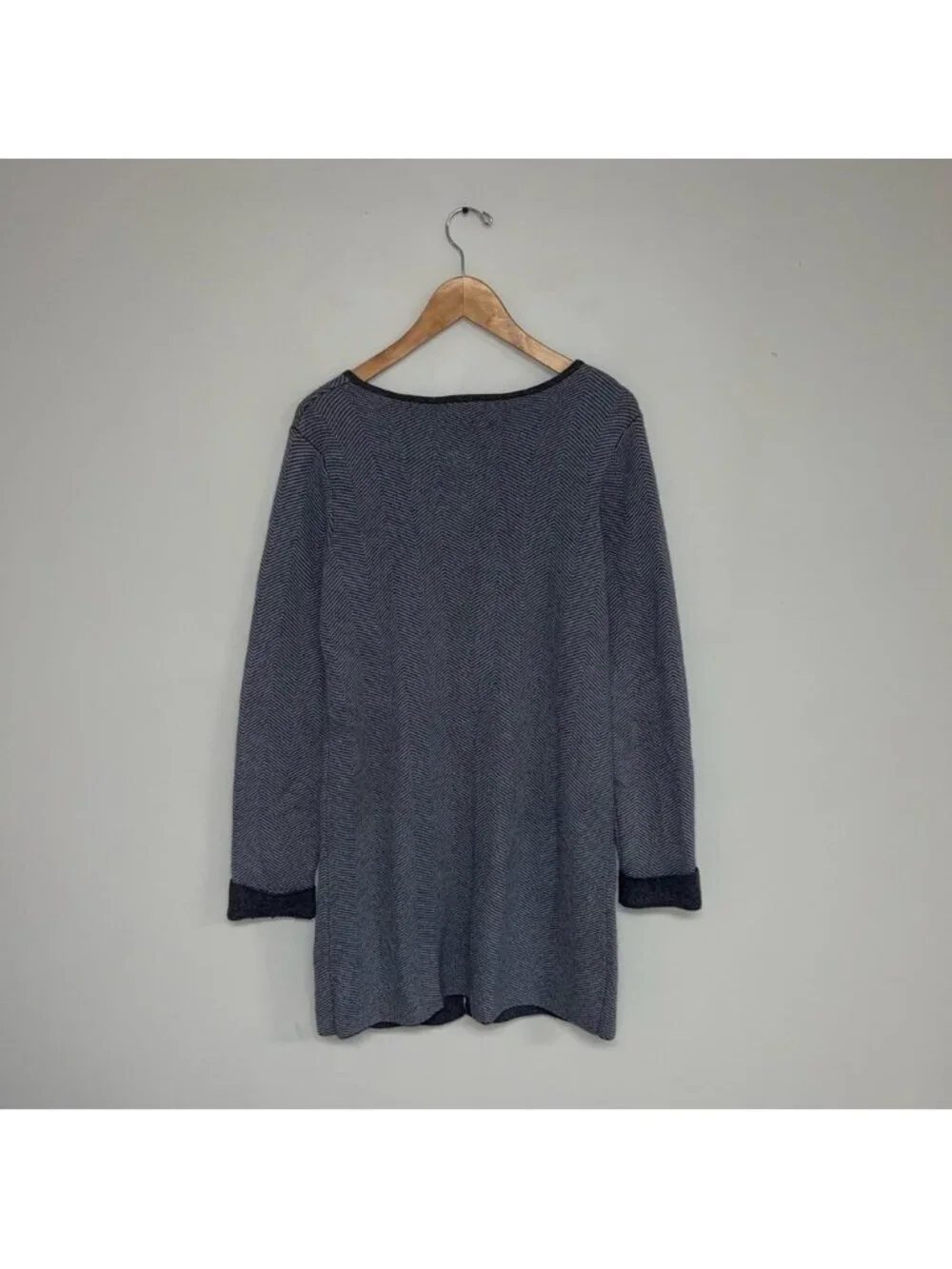 Benedetta B. Cashmere Wool Long Cardigan Women’s‎ Size Medium Grey Chevron Knit